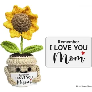 Handmade Crochet Sunflower Pot - Knitted Plant Keepsake Ornament, Mother's Day Gifts, Elegant Desk & Home Decorative Display