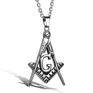 OIDEA Men's Stainless Steel Freemason Symbol Pendant Necklace, Punk Lodge Brotherhood Jewelry, Silver