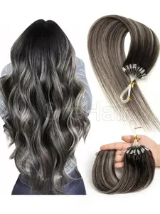 Black Gray Balayage Wire Hair Extensions Real Human Hair Cool Splice Reusable,Micro Link Human Hair Extensions, Increase Volume and Length, Dye Highlights Micro Bead Hair