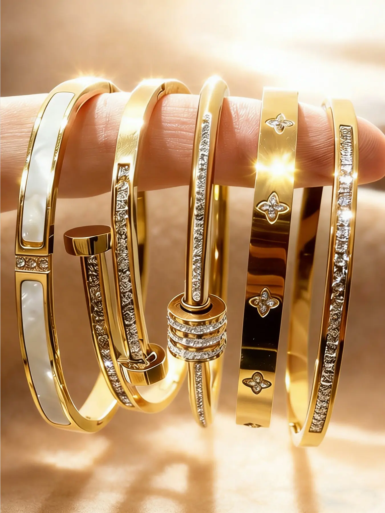 Five piece bracelet set, gold-plated process that does not fade, durable and not easily deformed, Bangle bracelet set, Bangles Bracelets Set, Bangle Jewelry, Bracelet Bundle