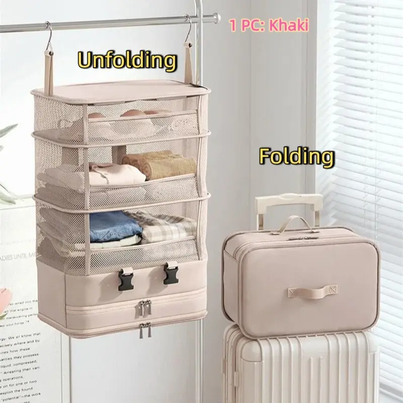 Hanging Layered Storage Bag, Foldable Clothes Organizer, Travel Hotel Closet Organizer, Underwear Hanging Bag, Traditional Style