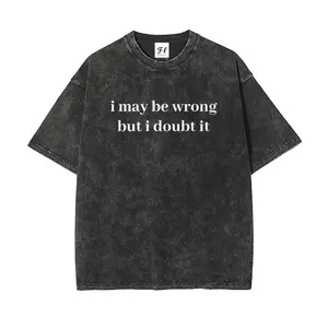 Men's Retro Cotton Short-Sleeve Round Neck Stretch T-Shirt - Menswear, Unisex Vintage Washed, Comfortable Fit, "I May Be Wrong but I Doubt It" Graphic Print, Everyday Wear