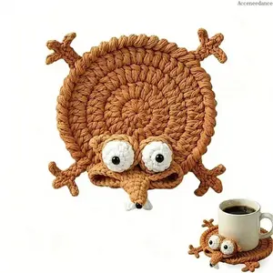 Handmade 3D Whimsical Crochet Squirrel Coaster - 1 Pc Tableware Coffee & Tea Mat, Fashion Accessory for Desk Decor, Ideal Gift