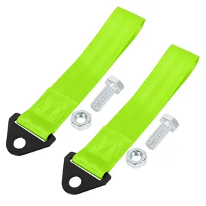 2pcs Fluorescent Green Universal Car Tow Towing Hook Bumper Trailer Belt Strap 2pcs Fluorescent Green Universal Car Tow Towing Hook Bumper Trailer Belt Strap