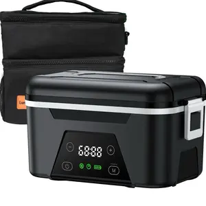 Cordless Heated Lunch Box for Adults, 1.5L (6 Cups) Portable Electric Lunch Box Battery Powered with Scheduled Heating, (All-round Heated) Rechargeable Food Warmer with Insulated Bag, Black