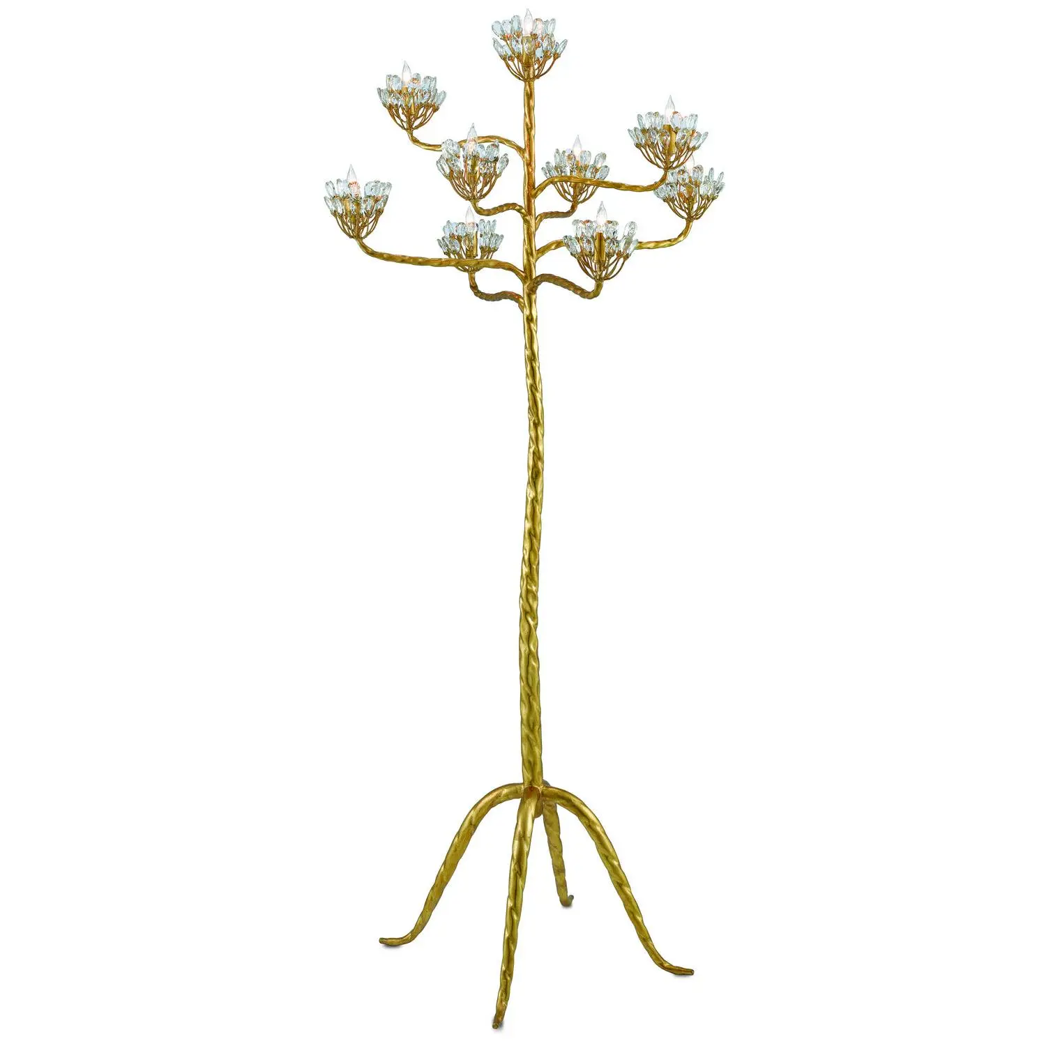 Agave Americana Nine Light Floor Candelabra Clear/Dark Contemporary Gold Leaf