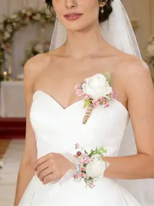 2pcs Rose Boutonniere & Bride Wrist Corsage Set, Perfect for Weddings Parties Proms Homecomings Valentines Day