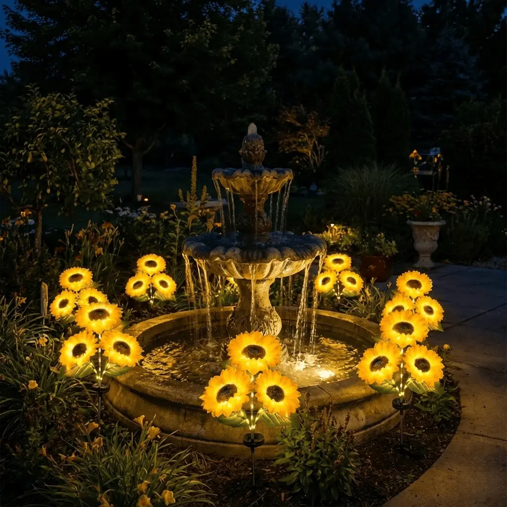Solar LED Sunflower Garden Lights (2/4/6 Pcs Sets), Glow-in-the-Dark, IP65 Rated Waterproof Durable Plastic Flowers, Night Illumination for Outdoor Patio Decor, Solar Landscape Accents