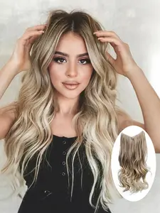 Clip in U Part Hair Extensions Synthetic Long Wavy Curly Thick Full Head Hairpiece for Women Honey Blonde/Bleach Blonde Highlights 24 Inch Wavy Hairpieces