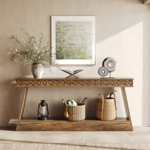 Tribesigns 70.87-Inch Console Tables for Entyrway, Extra Long Entryway Table with Storage, Narrow Sofa Table Behind Couch, 2-Tier Farmhouse Entry Table for Hallway, Living Room, Entrance, Rustic Brown Modern Nightstand Wooden Tabletop