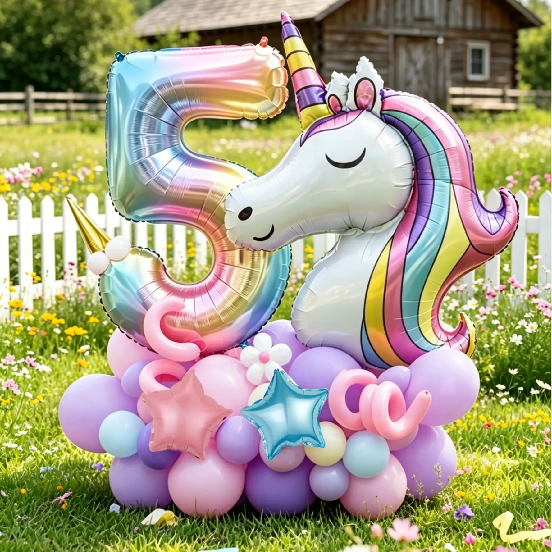 38 Piece Unicorn Birthday Decoration Balloons, Gradient Numbers, Rainbow Unicorn Head, Star/drop Foil, Latex & Long Balloons, Party Decorations, Balloon Arch Kit, Balloon Set