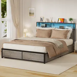 RGB Wrought Iron Bed Frame with Metal Slats Multi-Color Ambient Lighting Headboard Outlet No Spring Mattress Required Ample Storage Space for Single Double Queen King Sizes  SummerVibes tiktokshopspringglowup