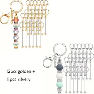 23pcs Beadable Keychain Bars Blanks Bead Keychain Metal for Pendant Crafts Jewelry Making Gift