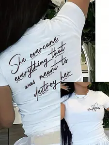Women's Y2K Style Letter Print Short Top, Fitted Motivational Slogan T-Shirt, Casual Fashion Streetwear for Daily Wear，short top, Everyday