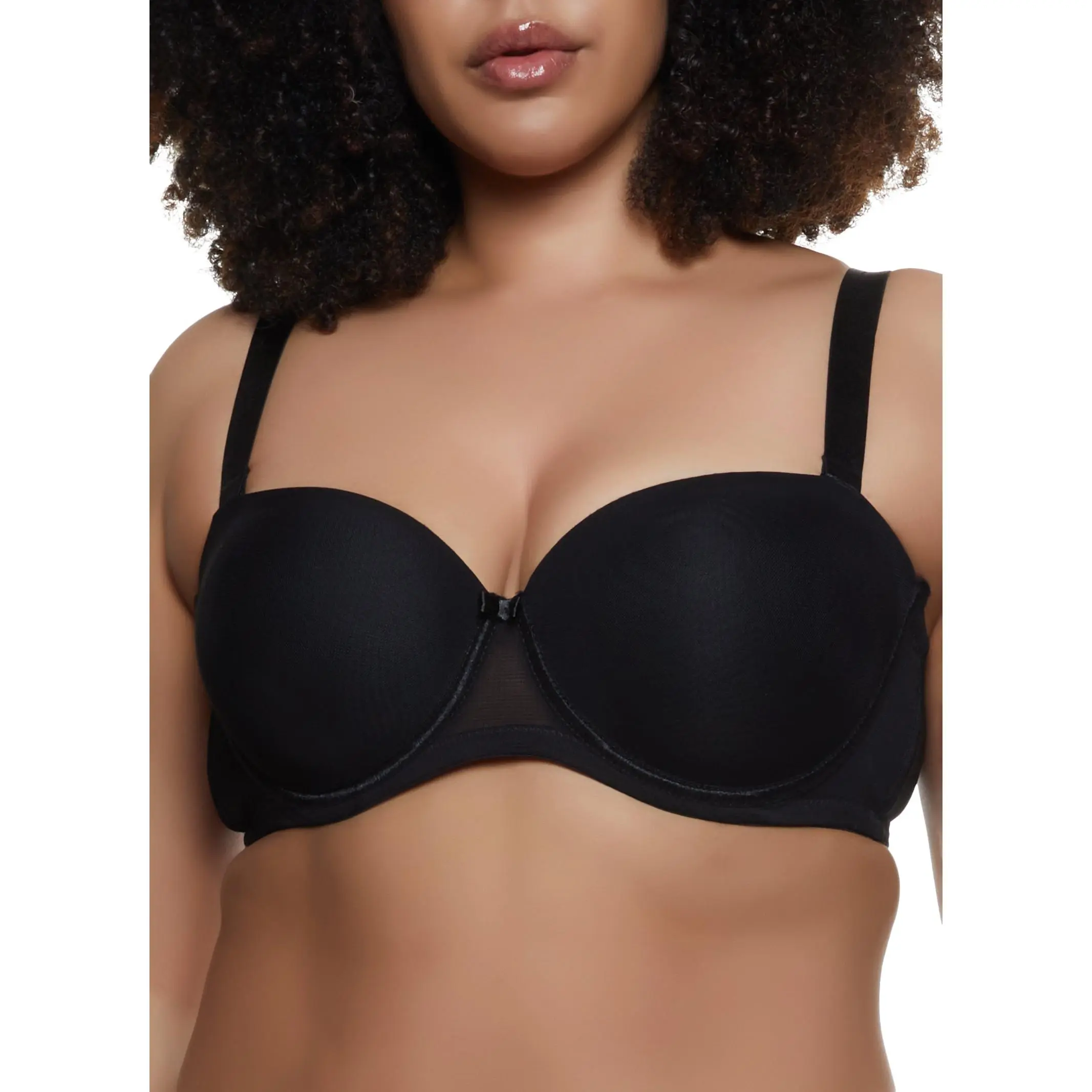 Plus Size Solid Mesh Convertible Balconette Bra