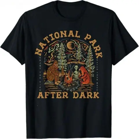Unisex Classic National Park After Dark Graphic T-Shirt - Short-Sleeve, Funny, Breathable Sports & Outdoor Top with Artful Digital Art, Size Up for Loose Fit, Athletic Sportswear