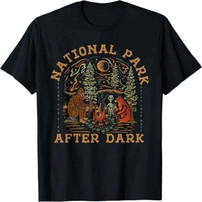 Unisex Classic National Park After Dark Graphic T-Shirt - Short-Sleeve, Funny, Breathable Sports & Outdoor Top with Artful Digital Art, Size Up for Loose Fit, Athletic Sportswear