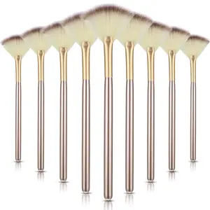 9PCS Facial Fan Mask Brushes, Soft Applicator Brush Set for Face Mask, Peel, Glycolic Acid, Mud & Cream Applicator Tools (Champagne)
