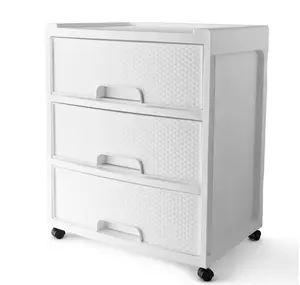 3 Drawer Wide Diamond Arctic White Plastic Storage Cart