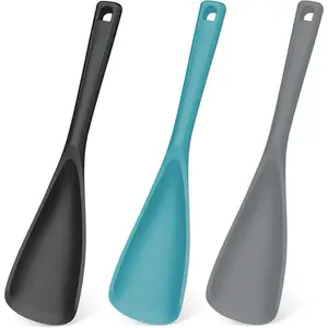 3 Pack Cooking Spoons, 12.6 In Multifunction Spatula Spoon for Nonstick Cookware, Kitchen Utensils, for Cooking, Serving, Mixing, Multicolor (Black/Blue/Grey)