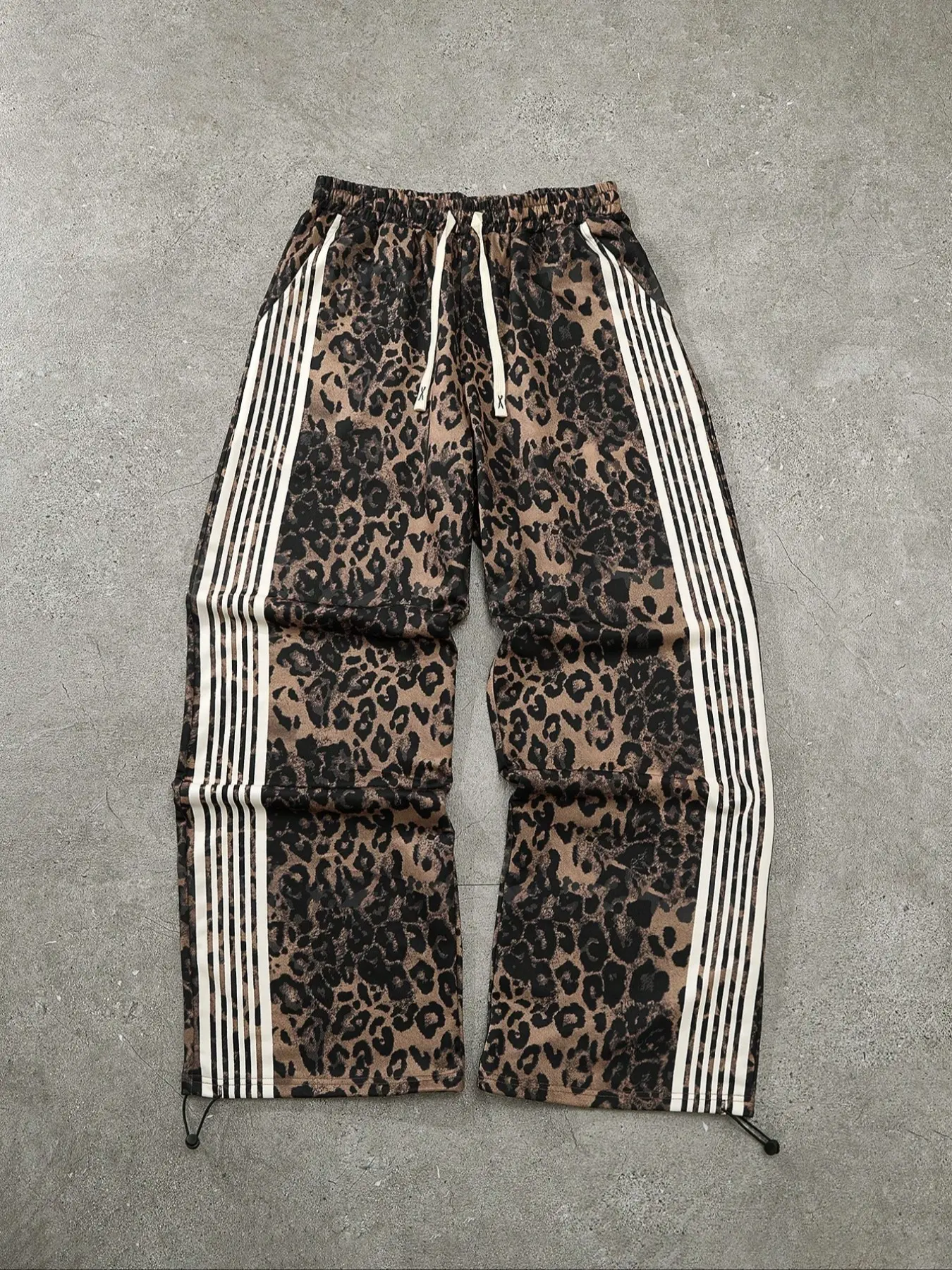 Men's Fashion Colorblock Leopard Print Drawstring Waist Joggers, Casual Loose Fit All-Season Knit Fabric Running Pants