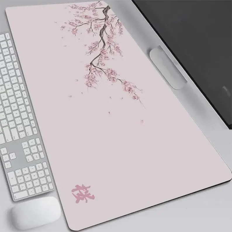 [Sale up to 50%] [Free Ship] Aesthetic Pink Sakura Desk Mat, Japanese Cherry Blossom Mouse Pad, Cute Pastel Desk Decor