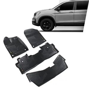 CROSSDESIGN TPE Floor Mats Fit for 2016-2024 Honda Pilot 8 Passenger Models 3Row All Weather Floor Mats Liner Waterproof Durable Floor Mats 4pcs Black