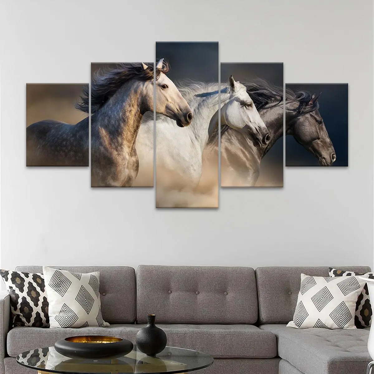 Horse Pattern Canvas Unframed Painting, 5 Counts/set Modern Animal Pattern Wall Art, Wall Decor for Home Living Room Bedroom Office, Wall Art Decoration, Animal Design, Ornaments, Wall Picture Decor