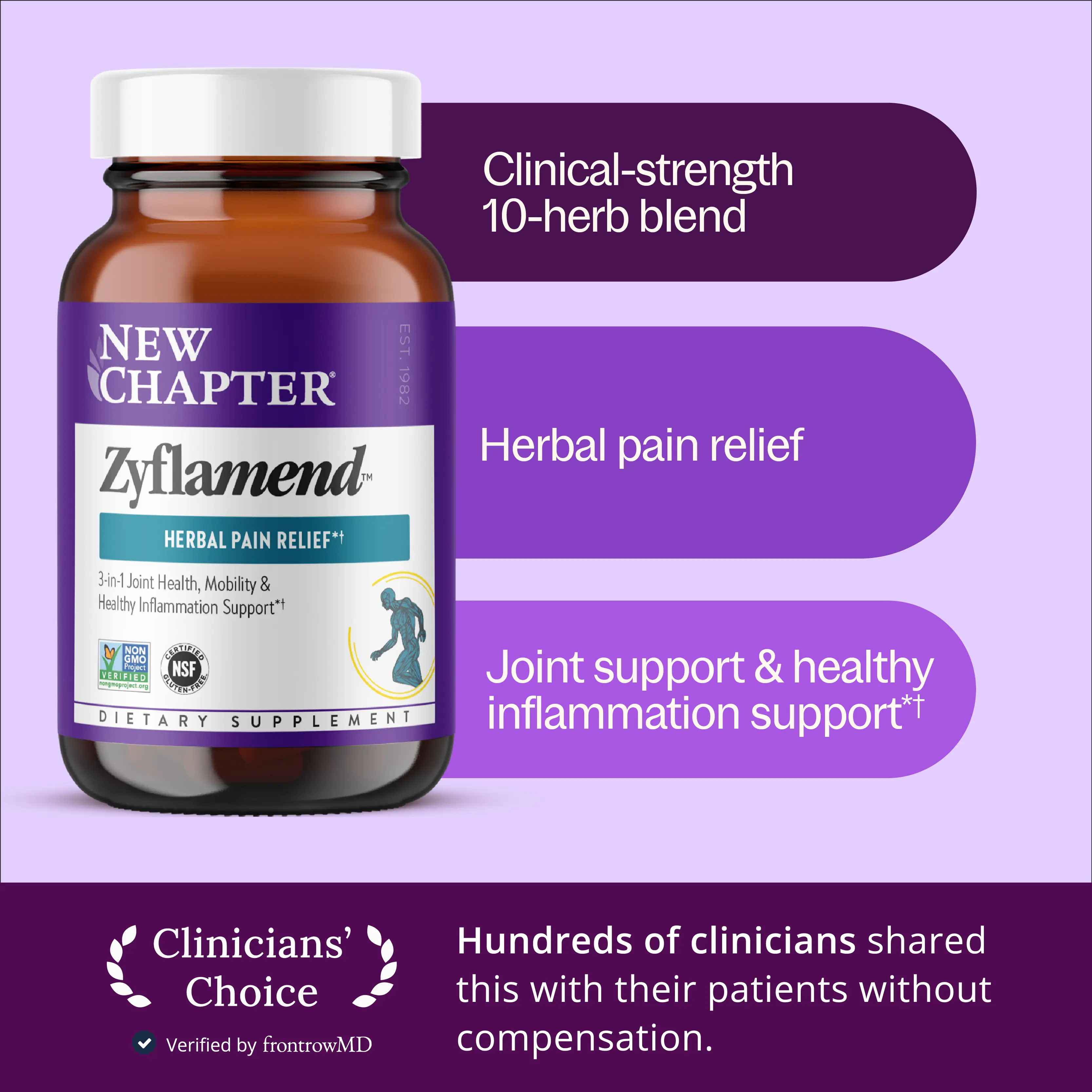 New Chapter Zyflamend Herbal Pain Relief+ & Joint Supplement + 10-in-1 Superfood Blends with Ginger & Turmeric for Healthy Inflammation Response - 60ct