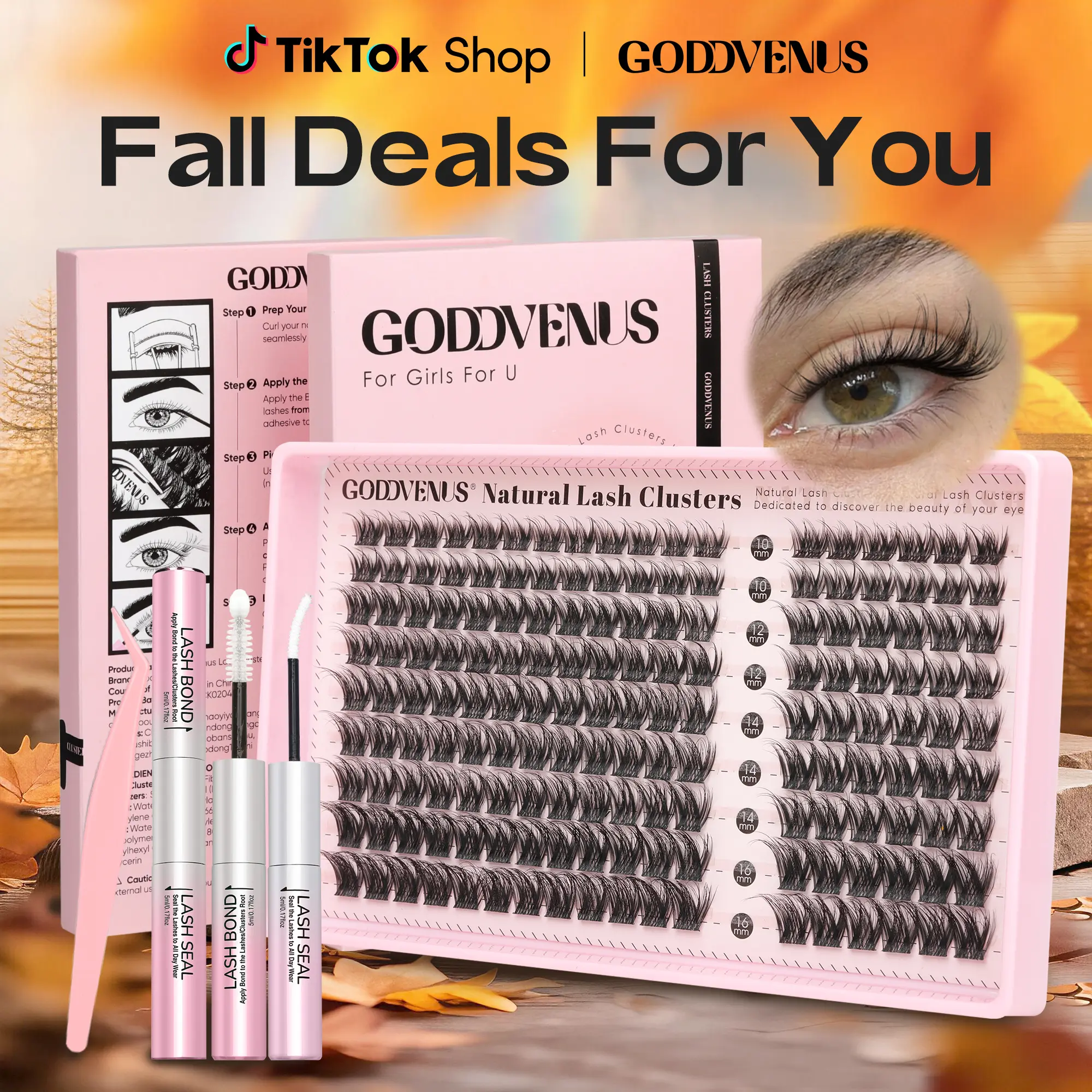Goddvenus Lash Clusters Natural Wispy Lash Clusters – D Curl Individual Lashes with 6 Layered Thicknesses, Full-volume DIY Cluster Eyelash Extensions for Understated Chic Babes