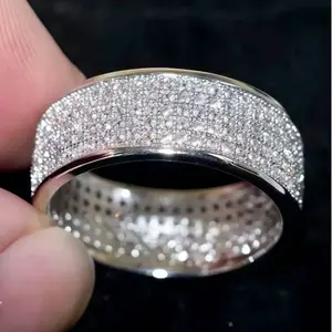 1pc Men's Ring, Fashionable Five Row Diamond Ring, Casually Luxury Ring, Rings For Men, Suitable For Daily Use, Dating Party Wedding Engagement