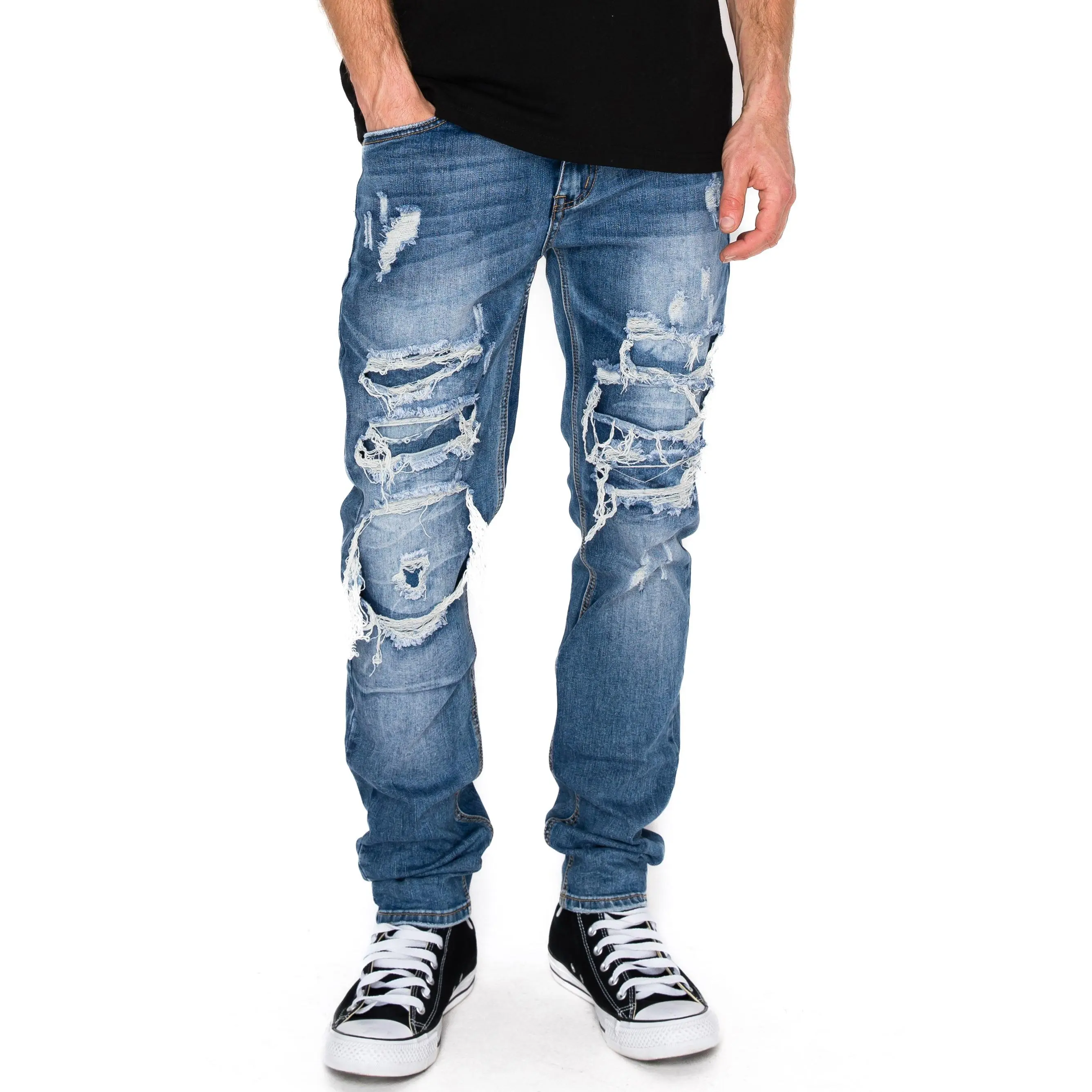 VICTORIOUS Men's Rip & Repair Skinny Jeans - Distressed Streetwear Style with Comfort Stretch Cotton Fabric, Spandex, Mensfashion, Bold Rip Look