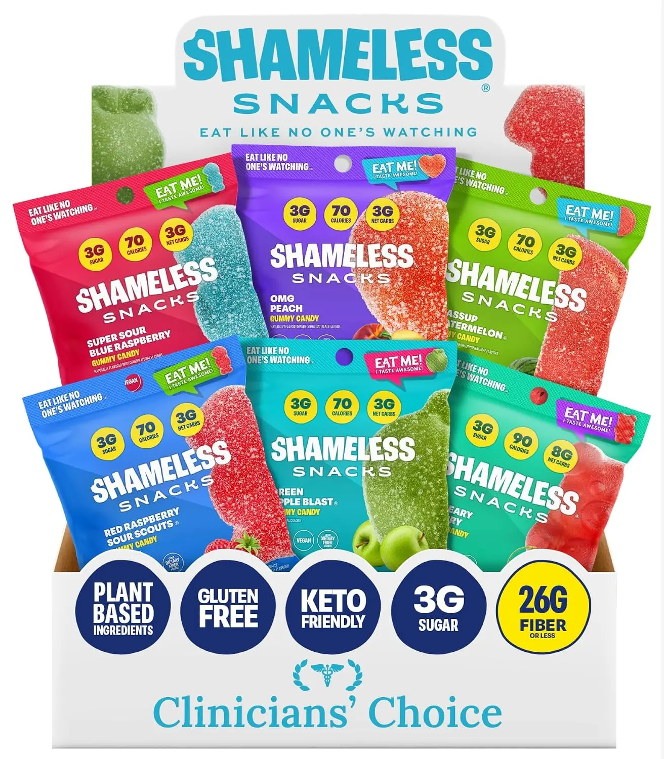 Shameless Snacks Sour Gummy Candy Variety Pack - Keto Friendly Sour Worms & Gummy Bears, Low Sugar 3g, Gluten Free Vegan Fruit Snacks for Kids & Adults