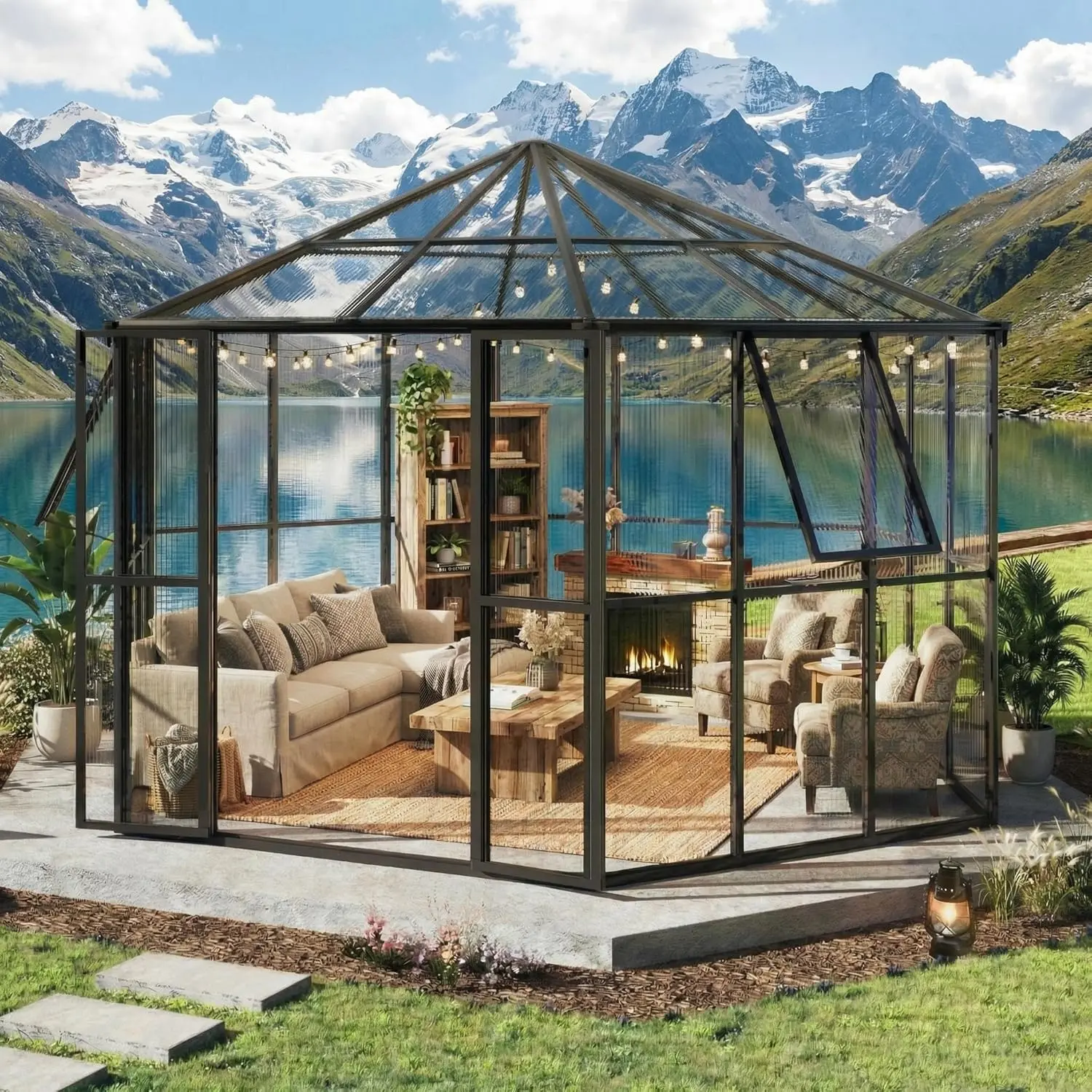 Heavy Duty 12x10x8 FT Hexagon Polycarbonate Greenhouse for Outdoors - Walk-In Aluminum Frame, Lockable Doors & Adjustable Vents, Quick-Connect Panels - Ideal for Backyard, Patio, Lawn, Garden Plants