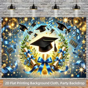 Graduation & Grad Party Backdrop – Flying Caps Theme Tapestry, Wall Hanging, Photography Background, Polyester HD Print, Living Room, Bedroom, Outdoor, Decor