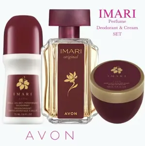 Avon Imari Original 1.7 oz Perfume Set with Deodorant & Cream Alluring Bergamot Jasmine Amber Scent for Mysterious Sensuality