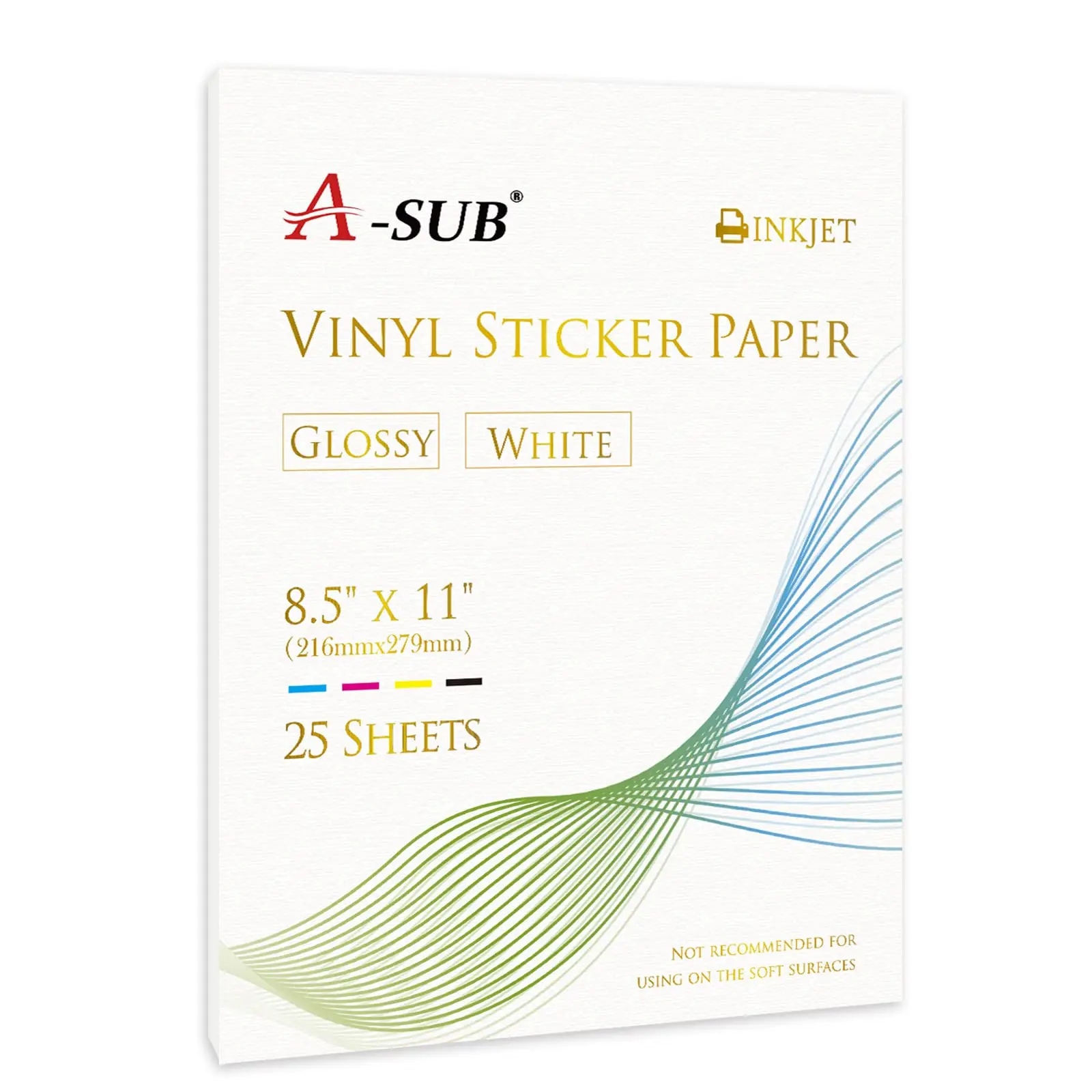A-SUB Waterproof Glossy Vinyl Stickers Paper, 25-Sheet Inkjet Printer Compatible Office Stationery