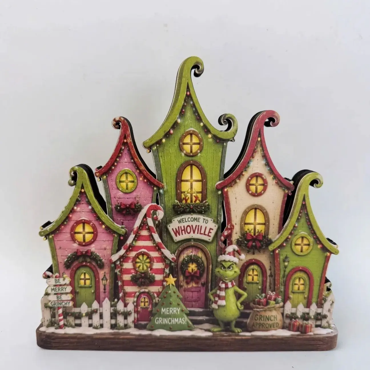 Grinch Whoville Village Wooden Block Decor, Christmas Village Shelf Sitter, Whimsical Holiday Tiered Tray Decor, Christmas Gift
