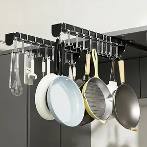Hanging Pot Rack Kitchen Storage Accessory Household Kitchen Supply Pull Out Sliding Adjustable Multi Functional Space Saving Stable Durable Easy to Install Practical Cookware Pan Storage Organizer for Kitchen Cabinet Under Wardrobe Home Cooking Area