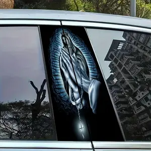 Our Lady of Guadalupe Praying Hands Car B Pillar Sticker, Waterproof Vinyl Decal, Catholic Rosary Cross Graphic, Religious Faith Auto Window Trim Decor, Compatible with Most Cars Trucks SUVs, Personalized Spiritual Vehicle Exterior Accessories