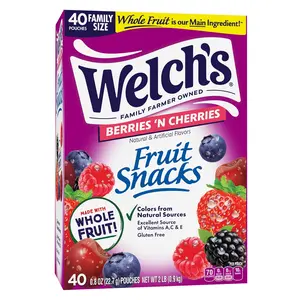 Welch's Fruit Snacks, Berries 'N Cherries Snack Box, Stocking Stuffers, Gluten Free, 0.8oz Snack Packs (Pack of 40)