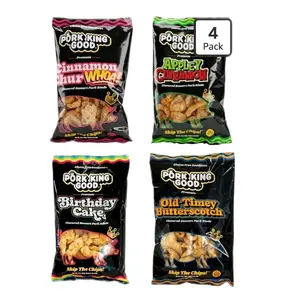 Pork King Good 4 Bag Variety Pack of Sweet & Salty Dessert Flavored Pork Rinds - 3 oz (Variety 4 Pack) Gluten Free Snacks