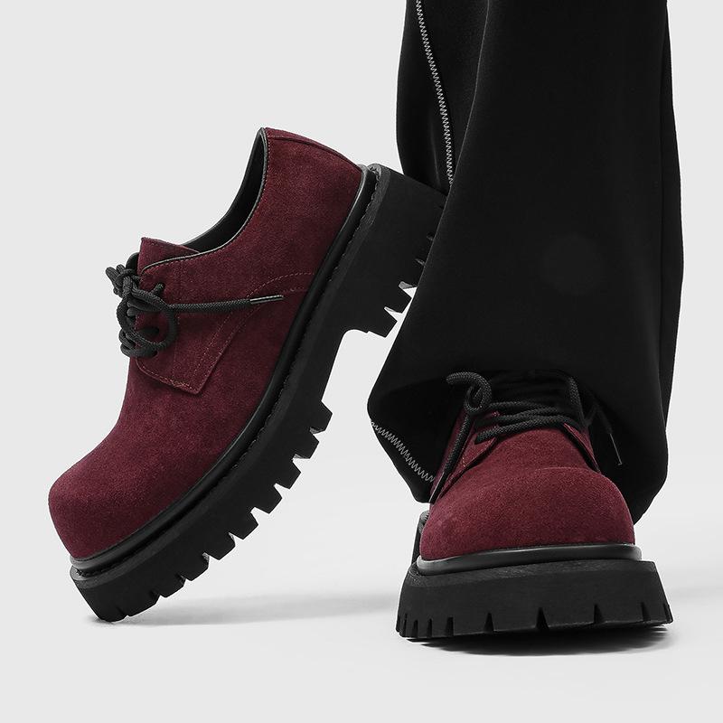 Cheat Code Height Boost: Burgundy Suede Platform Derby Shoes