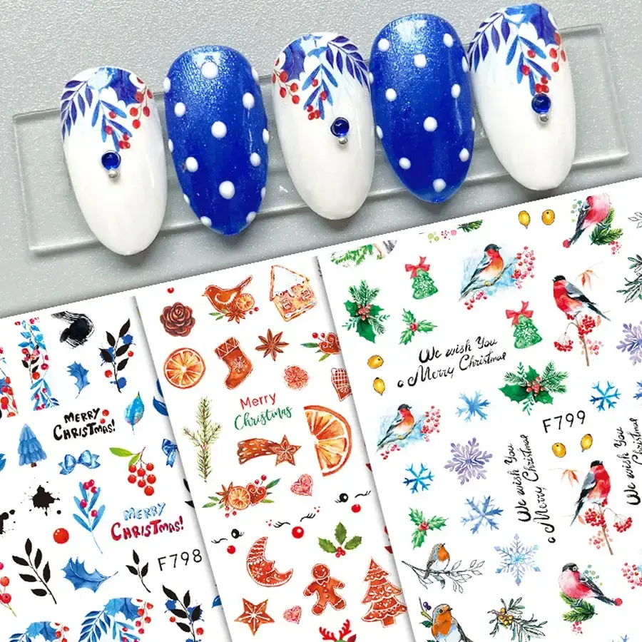 Christmas Nail Stickers Festive Winter Snowflake & Holiday Design Easy Apply Nail Art Decals for Manicure