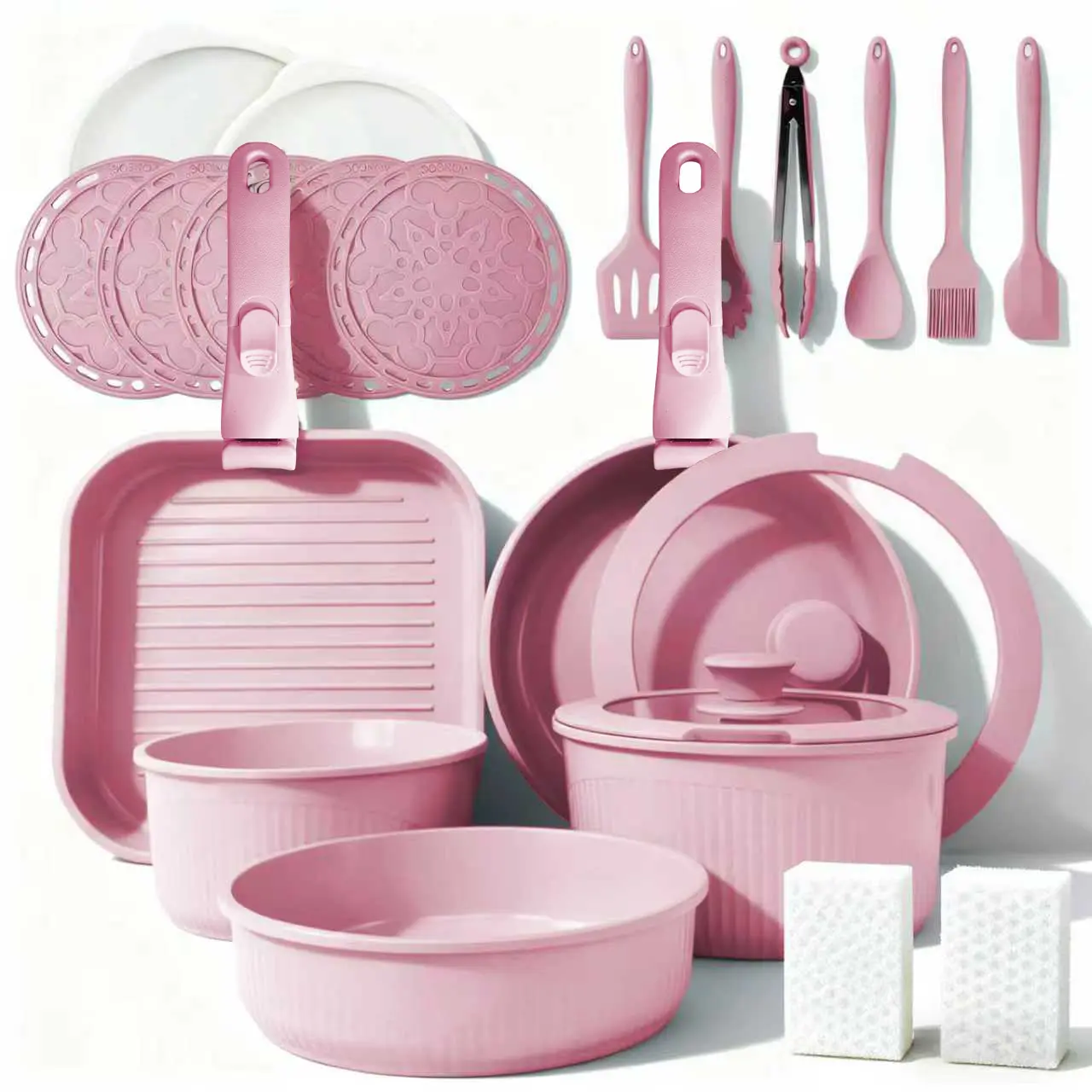 *24/7/5pcs Non-Stick Pots and Pans Set with Detachable Handle Oven Safe Stackable RV Kitchen Cooking Set Modern Aluminum Dishwasher Safe Optimal Storage Design