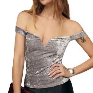 NEW REFORMATION GRAY CRUSHED VELVET TOP