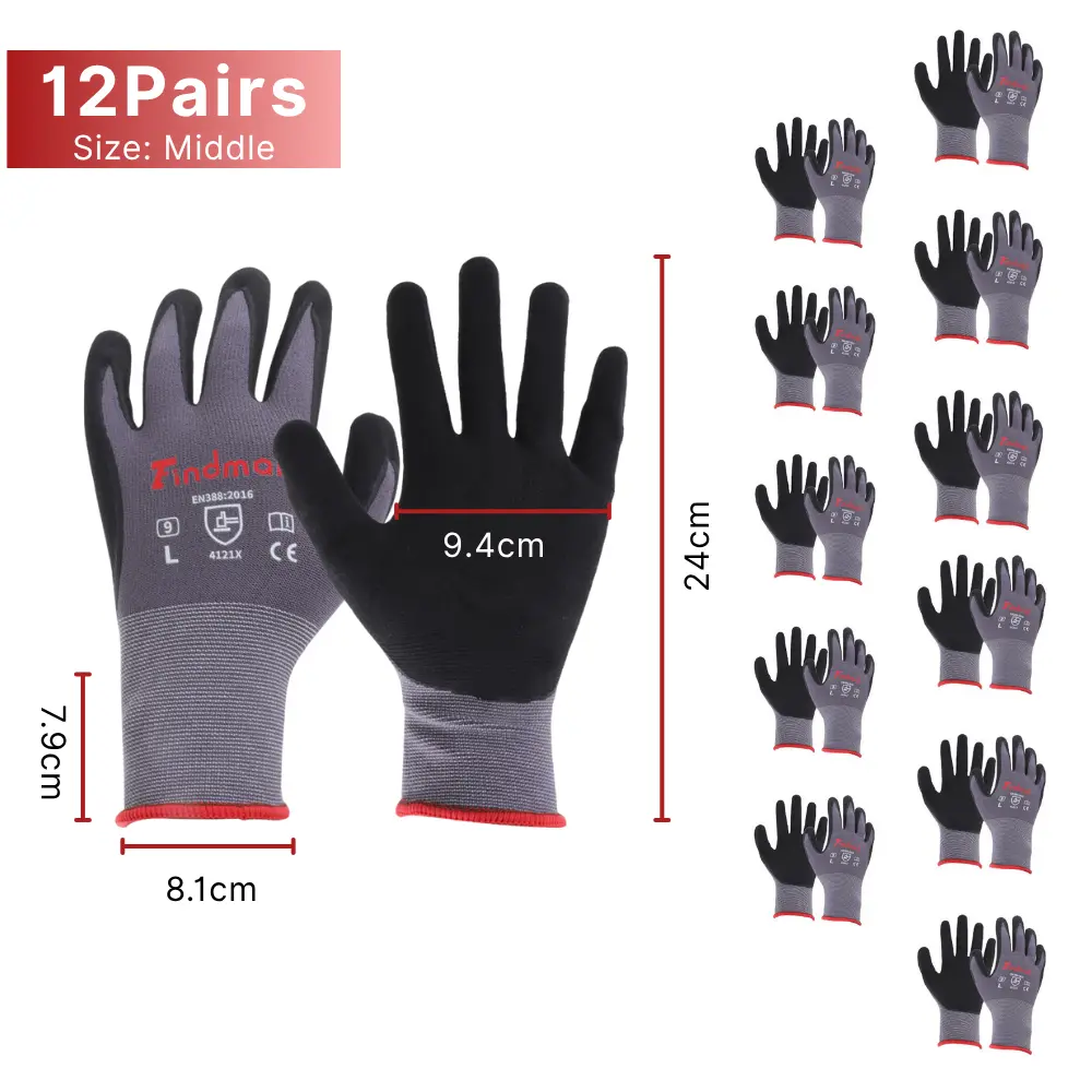 12 Pairs Middle Work Gloves 