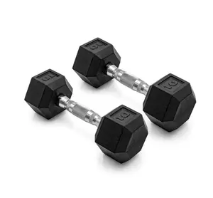 Barbell 10lb Coated Rubber Hex Dumbbell Pair - Ideal for Home Gym Use