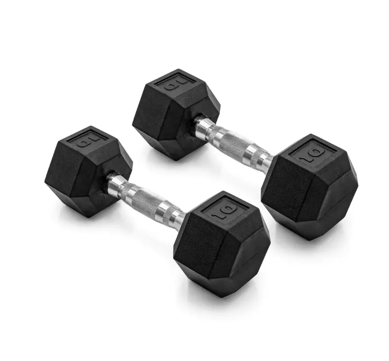Barbell 10lb Coated Rubber Hex Dumbbell Pair - Ideal for Home Gym Use