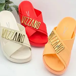 Vizzanos Women's Sandals - Comfortable Stylish Versatile Design with Gold VIZZANO Logo for Office & Casual Outings - White Red Peach Options